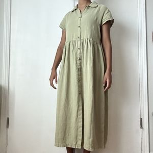 Green Linen Midi Dress